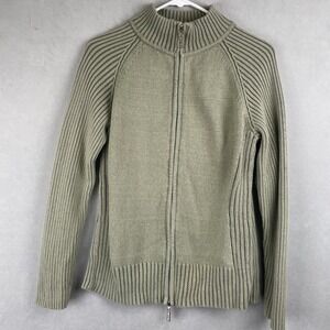 Carolyn Taylor Essentials Wmn Full‎ Zip Knit Sweater Jacket Green Cotton L READ